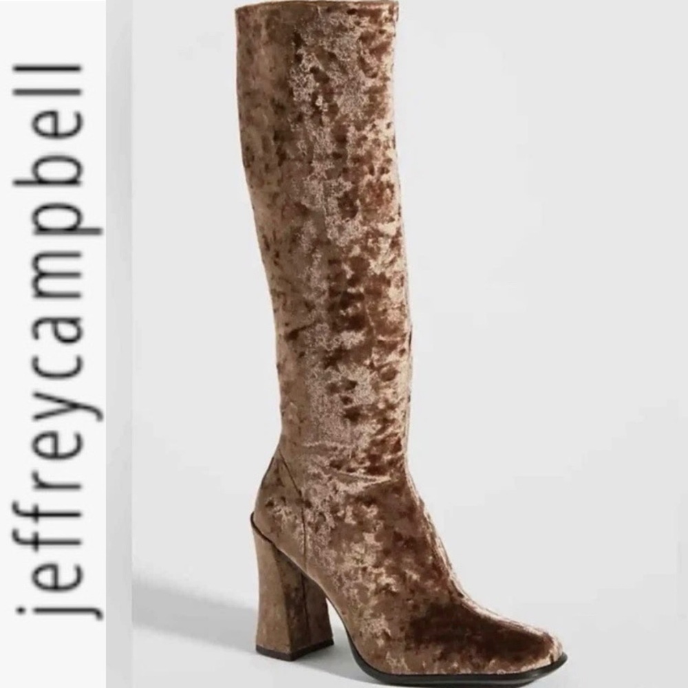 NEW Jeffrey Campbell Naissancr Boots in Brown Crushed Velvet 7.5 - Picture 5 of 13
